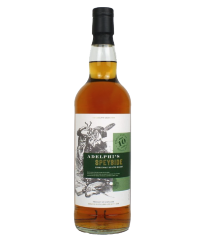 Fles Adelphi’s Speyside 10 Years Old, single malt whisky, op voorraad bij slijterij t Bockje in Bathmen