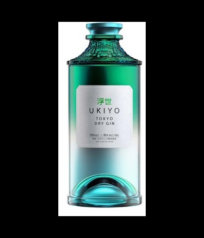 Fles Ukiyo Japanese Tokyo Dry Gin, gin, op voorraad bij slijterij t Bockje in Bathmen