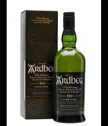 Fles Ardbeg 10 Years Old, single malt whisky, op voorraad bij slijterij t Bockje in Bathmen