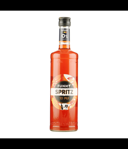 Fles Funny Spritz alcoholvrij van 70 centiliter, alcoholvrije cocktailbasis, op voorraad bij slijterij t Bockje in Bathmen