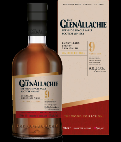 Fles GlenAllachie Wood Collection Amontillado Sherry, single malt whisky, op voorraad bij slijterij t Bockje in Bathmen