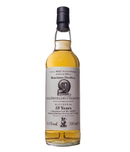 Fles Auld Distillers Benrinnes 18Y 2001, single malt whisky, op voorraad bij slijterij t Bockje in Bathmen