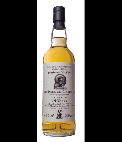 Fles Auld Distillers Benrinnes 18Y 2001, single malt whisky, op voorraad bij slijterij t Bockje in Bathmen