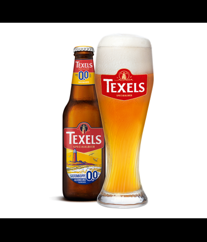 Fles Texels Skuumkoppe 0.0 van 30 centiliter, alcoholvrij donker tarwebier van Texel, op voorraad bij slijterij t Bockje in Bathmen