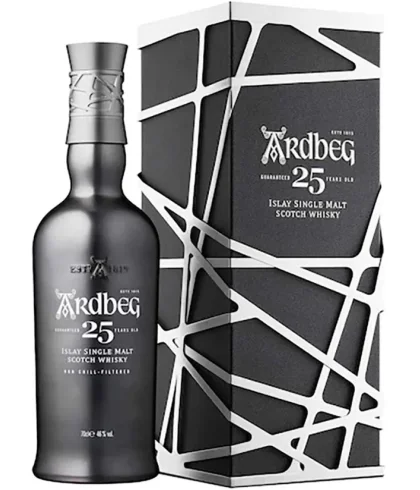 Fles Ardbeg 25 Years Old, single malt whisky, op voorraad bij slijterij t Bockje in Bathmen