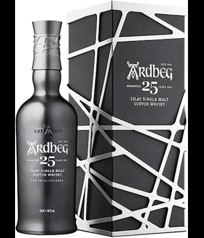 Fles Ardbeg 25 Years Old, single malt whisky, op voorraad bij slijterij t Bockje in Bathmen