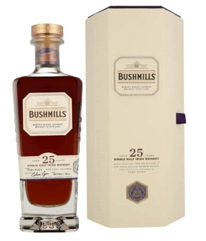 Fles Bushmills 25 Years Old Prestige Collection, single malt whisky, op voorraad bij slijterij t Bockje in Bathmen