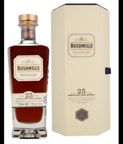 Fles Bushmills 25 Years Old Prestige Collection, single malt whisky, op voorraad bij slijterij t Bockje in Bathmen