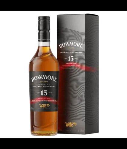 Fles Bowmore 15 Years Old Sherry Oak Cask, single malt whisky, op voorraad bij slijterij t Bockje in Bathmen