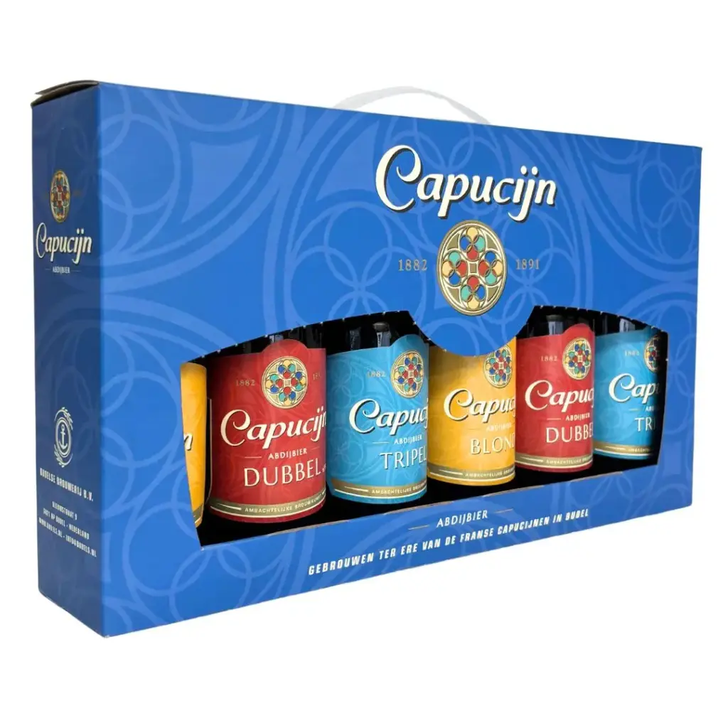 Biergeschenk Budels Capucijn Geschenkverpakking 6-flessen van Budels, op voorraad bij slijterij ’t Bockje in Bathmen