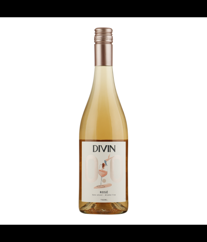 Fles Divin Rose, alcoholvrije rose uit Frankrijk, op voorraad bij slijterij t Bockje in Bathmen