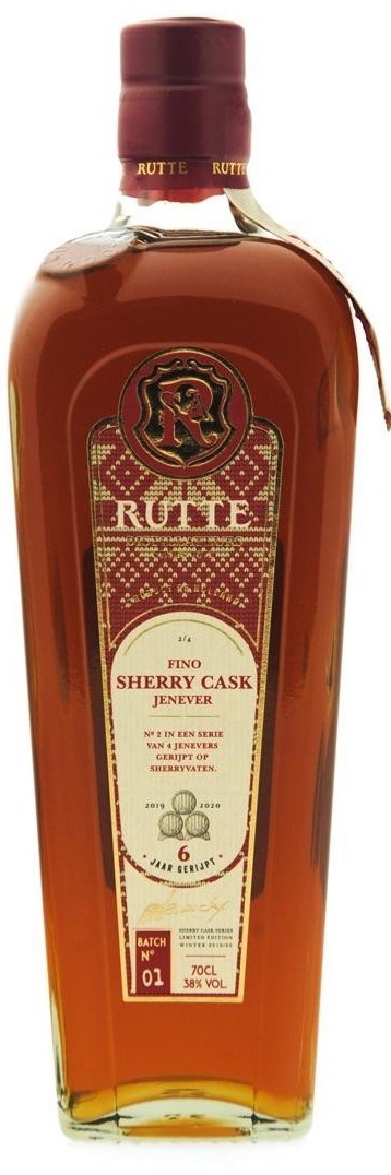 Fles Rutte Fino Sherry Cask Jenever 6 jaar gerijpt, jenever van Rutte, op voorraad bij slijterij t Bockje in Bathmen