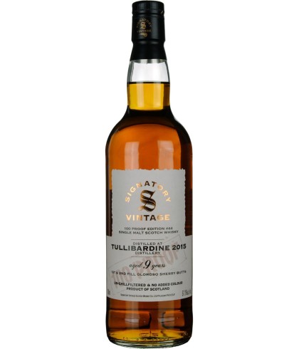 Fles Signatory Vintage Tullibardine 9 Years Old 2015 100 Proof #44, whisky, op voorraad bij slijterij t Bockje in Bathmen