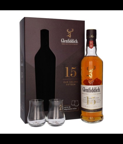 Fles Glenfiddich Solera 15 Years Old Giftpack, whisky, bij slijterij t Bockje in Bathmen