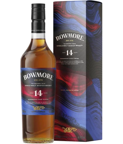 Fles Bowmore 14 Years Bordeaux Cask Finish, single malt whisky, op voorraad bij slijterij t Bockje in Bathmen