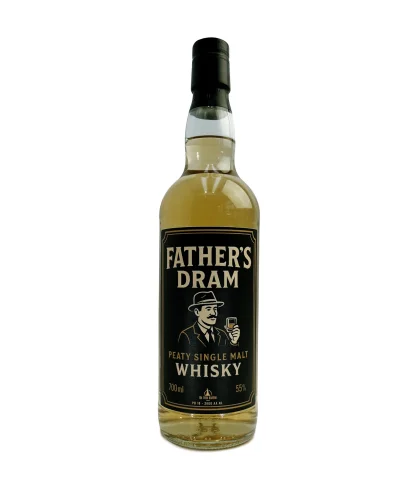 Fles Father’s Dram Peaty Single Malt Whisky, whisky, op voorraad bij slijterij ’t Bockje in Bathmen