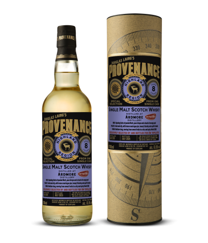 Fles Provenance Ardmore 8 Years Single Cask, geturfde Highland single malt van de Ardmore-distilleerderij, op voorraad bij slijterij t Bockje in Bathmen