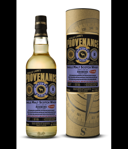 Fles Provenance Ardmore 8 Years Single Cask, geturfde Highland single malt van de Ardmore-distilleerderij, op voorraad bij slijterij t Bockje in Bathmen