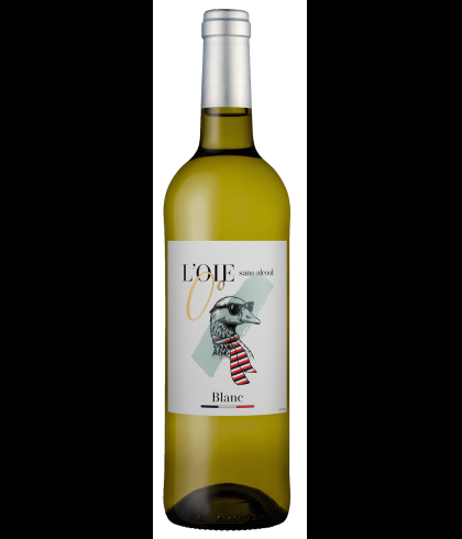 Fles L OIE 0 Blanc alcohol free, alcoholvrije witte wijn uit Frankrijk, op voorraad bij slijterij t Bockje in Bathmen