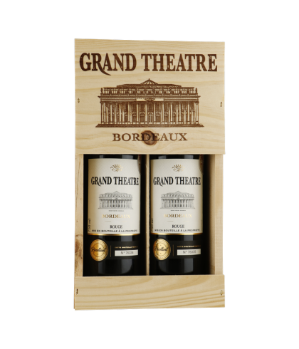 Geschenk Grand Theatre Bordeaux kist met 2 flessen, bij slijterij ’t Bockje in Bathmen