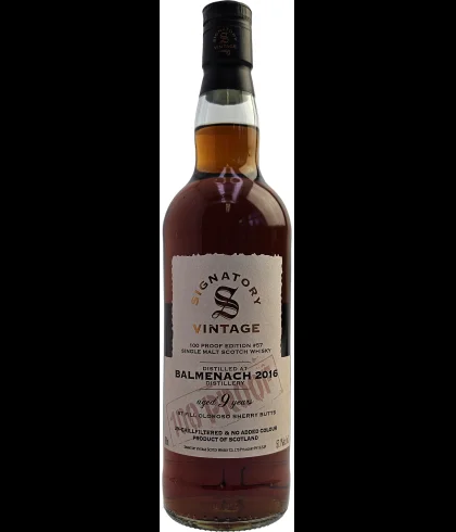 Fles Signatory Vintage Balmenach 2016 100 Proof Edition #57, whisky, op voorraad bij slijterij t Bockje in Bathmen
