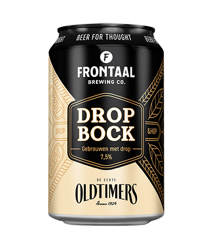 Fles Frontaal Drop Bock, bier van Frontaal, bij slijterij t Bockje in Bathmen