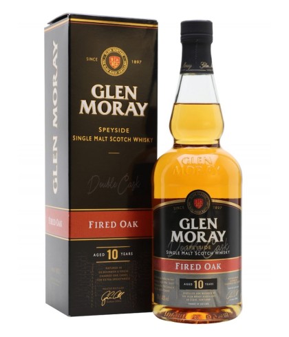 Fles Glen Moray 10 Years Old Fired Oak, single malt whisky, op voorraad bij slijterij t Bockje in Bathmen