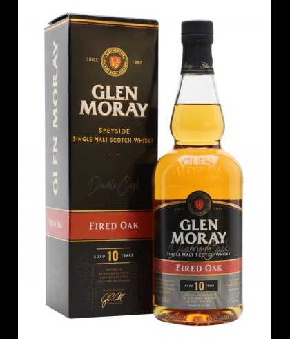 Fles Glen Moray 10 Years Old Fired Oak, single malt whisky, op voorraad bij slijterij t Bockje in Bathmen