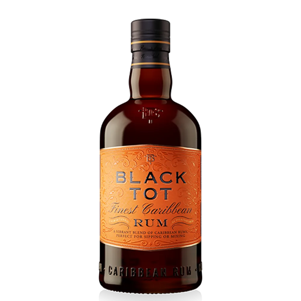 Fles Black Tot Caribbean Rum, rum, bij slijterij ’t Bockje in Bathmen