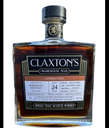 Fles Claxton's Warehouse No.8 Springbank 24 Years Old 2000 #C25128, single malt whisky, op voorraad bij slijterij t Bockje in Bathmen