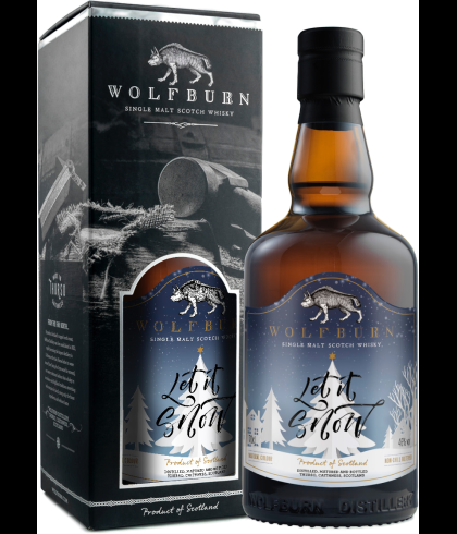 Fles Wolfburn Kerst Editie 2022, Schotse single malt whisky uit Thurso, op voorraad bij slijterij t Bockje in Bathmen