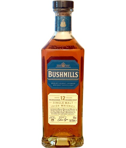 Fles Bushmills 12 Years Old, single malt whisky, op voorraad bij slijterij t Bockje in Bathmen