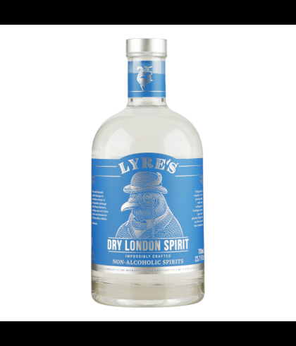 Fles Lyre s London Dry Spirit van 70 centiliter, alcoholvrij alternatief voor gin, bij slijterij t Bockje in Bathmen