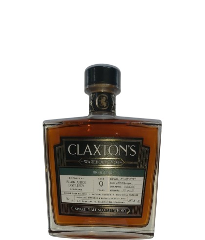 Fles Claxton’s Warehouse No.1 Blair Athol 9 Years Old, single malt whisky, op voorraad bij slijterij t Bockje in Bathmen