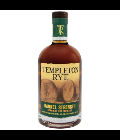 Fles Templeton Rye Barrel Strength, Amerikaanse roggewhiskey, op voorraad bij slijterij t Bockje in Bathmen