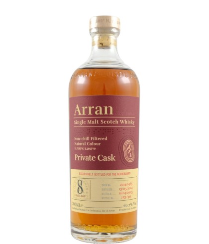 Fles Arran Private Cask 8 Years Old 2014, single malt whisky, op voorraad bij slijterij t Bockje in Bathmen