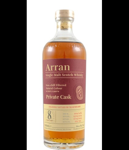 Fles Arran Private Cask 8 Years Old 2014, single malt whisky, op voorraad bij slijterij t Bockje in Bathmen