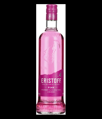 Fles Eristoff Pink, wodka met aardbei, op voorraad bij slijterij t Bockje in Bathmen
