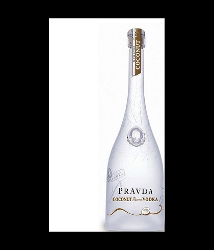 Fles Pravda Coconut, wodka, op voorraad bij slijterij t Bockje in Bathmen