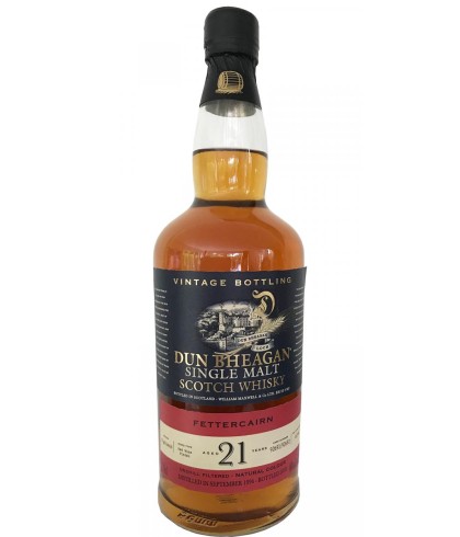 Fles Dun Bheagan Fettercairn Red Aloxe 21 Years Old, single malt whisky, op voorraad bij slijterij t Bockje in Bathmen
