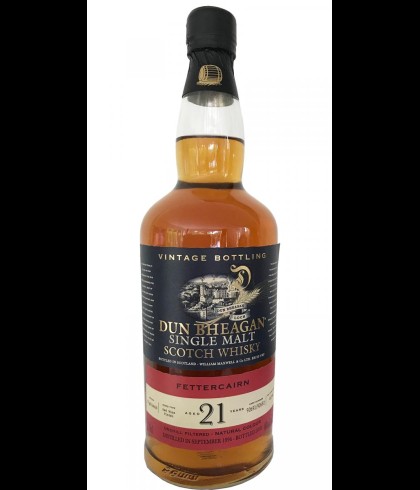 Fles Dun Bheagan Fettercairn Red Aloxe 21 Years Old, single malt whisky, op voorraad bij slijterij t Bockje in Bathmen