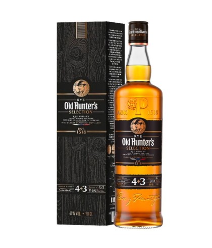 Fles Old Hunter's Selection Rye Whisky 7 Years Old, whisky, op voorraad bij slijterij ’t Bockje in Bathmen