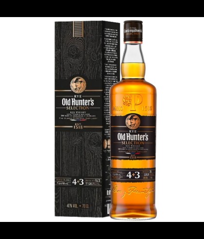 Fles Old Hunter's Selection Rye Whisky 7 Years Old, whisky, op voorraad bij slijterij t Bockje in Bathmen