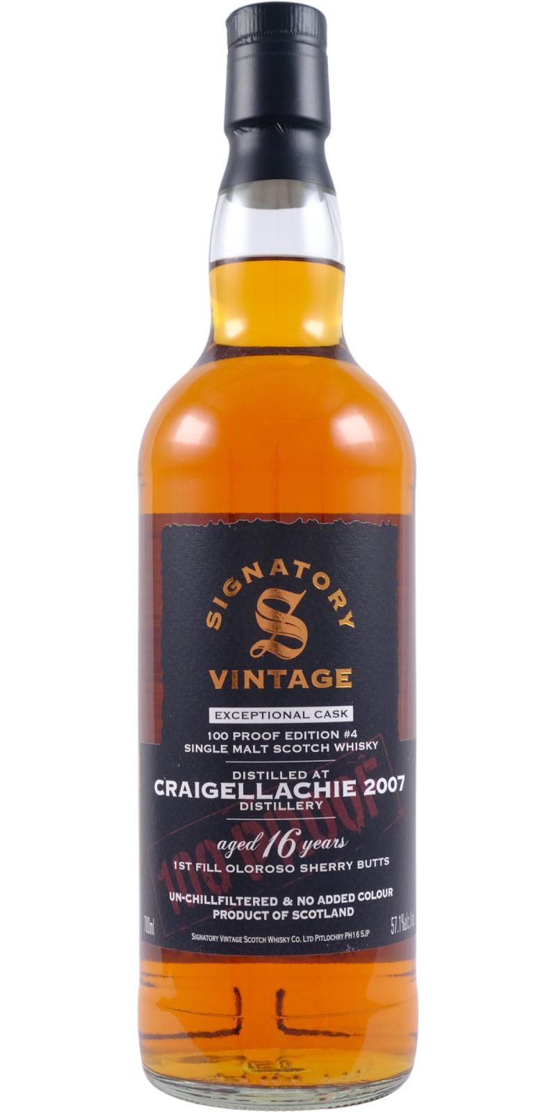 Fles Signatory Vintage Craigellachie 2007 - 100 Proof, enkel vat gebotteld door Signatory Vintage, op voorraad bij slijterij t Bockje in Bathmen