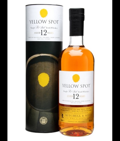 Fles Yellow Spot 12 Years Old, Ierse single pot still whiskey, op voorraad bij slijterij t Bockje in Bathmen