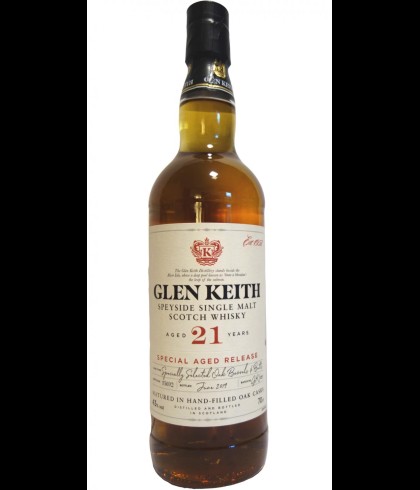 Fles Glen Keith 21 Years Old Special Aged Release, single malt whisky, op voorraad bij slijterij t Bockje in Bathmen