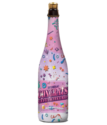 Fles Hoera! Congrats Gefeliciteerd Blond Speciaalbier, bier, bij slijterij t Bockje in Bathmen