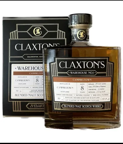 Fles Claxton&rsquo;s Campbeltown 8 Years Old, single malt whisky, op voorraad bij slijterij t Bockje in Bathmen