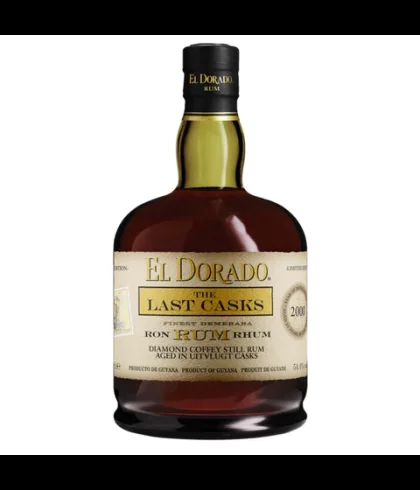 Fles El Dorado The Last Casks Rum Gold 2000 Diamond Coffey & Uitvlugt, rum, op voorraad bij slijterij t Bockje in Bathmen