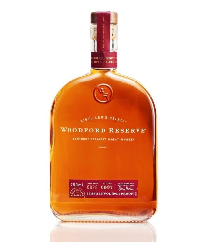 Fles Woodford Reserve Straight Wheat Whiskey, Amerikaanse whiskey uit Kentucky, op voorraad bij slijterij t Bockje in Bathmen